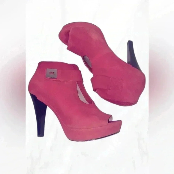 Michael kors cherry red and silver open toe suede leather  ankle boot 8.5 - Picture 1 of 5